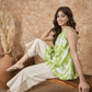 InWeave Apple Green White V Neck Top - Swadesiicart