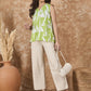 InWeave Apple Green White V Neck Top - Swadesiicart