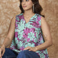 InWeave Green Purple Print V Neck Top - Swadesiicart