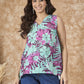 InWeave Green Purple Print V Neck Top - Swadesiicart
