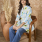 InWeave Sky Blue Big Print Mandarin Top - Swadesiicart