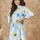 InWeave Sky Blue Big Print Mandarin Top - Swadesiicart