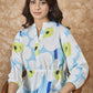InWeave Sky Blue Big Print Mandarin Top - Swadesiicart