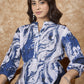 InWeave Navy White Tie Dye Mandarin Top - Swadesiicart