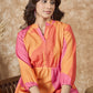 InWeave Peach Orange Print Mandarin Top - Swadesiicart
