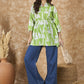 InWeave Apple Green White Mandarin Top - Swadesiicart