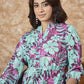 InWeave Green Purple Print Mandarin Top - Swadesiicart