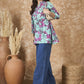 InWeave Green Purple Print Mandarin Top - Swadesiicart