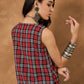 InWeave Red Black Check Sleeveless Top - Swadesiicart
