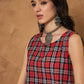 InWeave Red Black Check Sleeveless Top - Swadesiicart