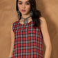 InWeave Red Black Check Sleeveless Top - Swadesiicart