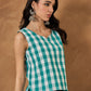 InWeave Light Blue Big Check Sleeveless Top - Swadesiicart