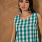 InWeave Light Blue Big Check Sleeveless Top - Swadesiicart