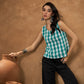InWeave Light Blue Big Check Sleeveless Top - Swadesiicart