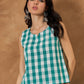 InWeave Light Blue Big Check Sleeveless Top - Swadesiicart