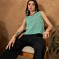 InWeave Green Small Check Sleeveless Top - Swadesiicart