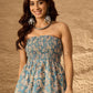 InWeave Steel Blue Floral Off Shoulder Top - Swadesiicart