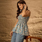 InWeave Steel Blue Floral Off Shoulder Top - Swadesiicart
