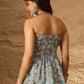InWeave Steel Blue Floral Off Shoulder Top - Swadesiicart