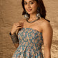 InWeave Steel Blue Floral Off Shoulder Top - Swadesiicart