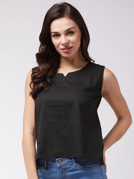 InWeave Black Kantha Sleeveless Top - Swadesiicart