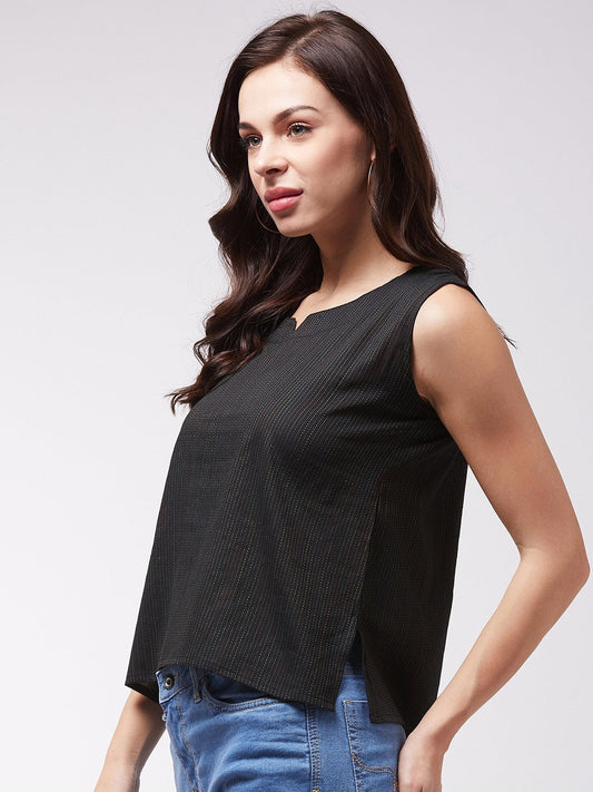 InWeave Black Kantha Sleeveless Top - Swadesiicart
