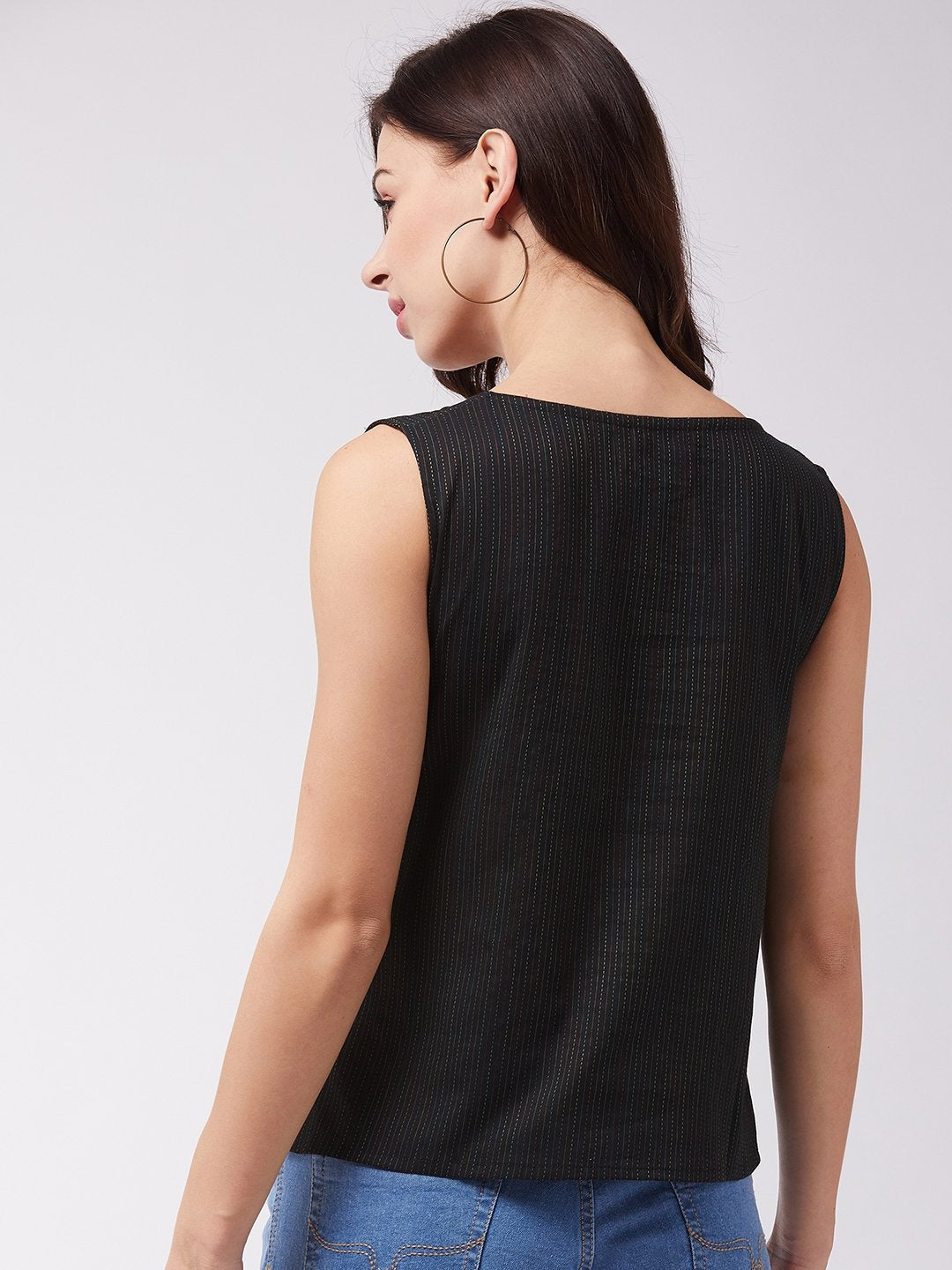 InWeave Black Kantha Sleeveless Top - Swadesiicart