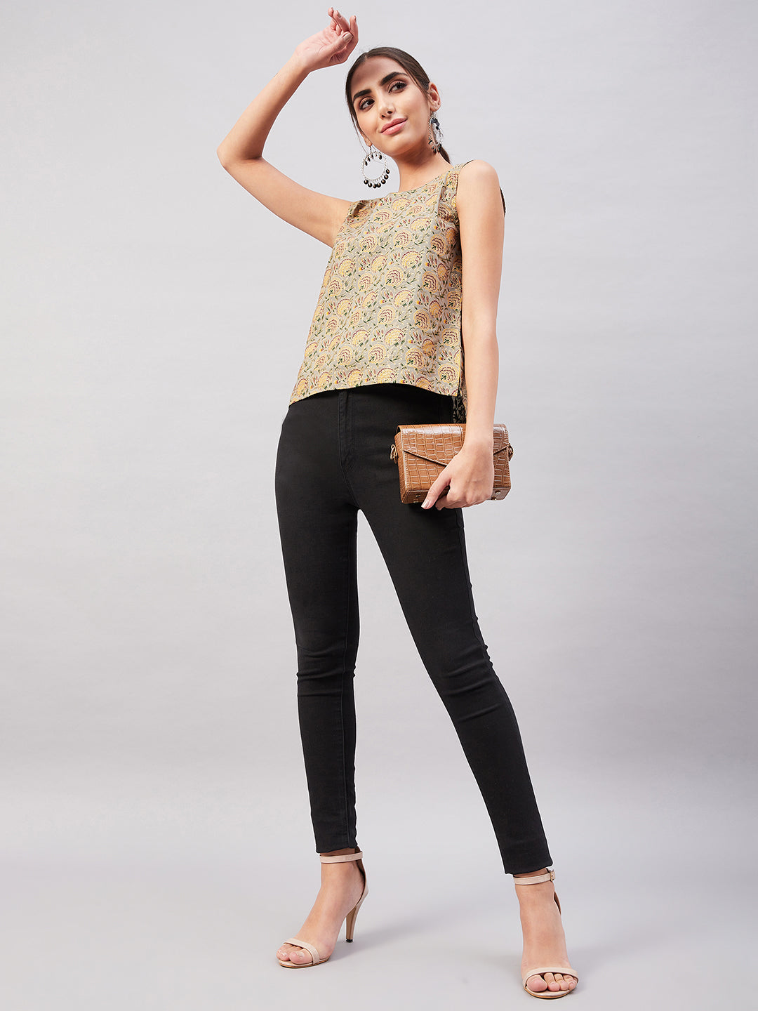 InWeave Grey Gold Floral W/U Top - Swadesiicart