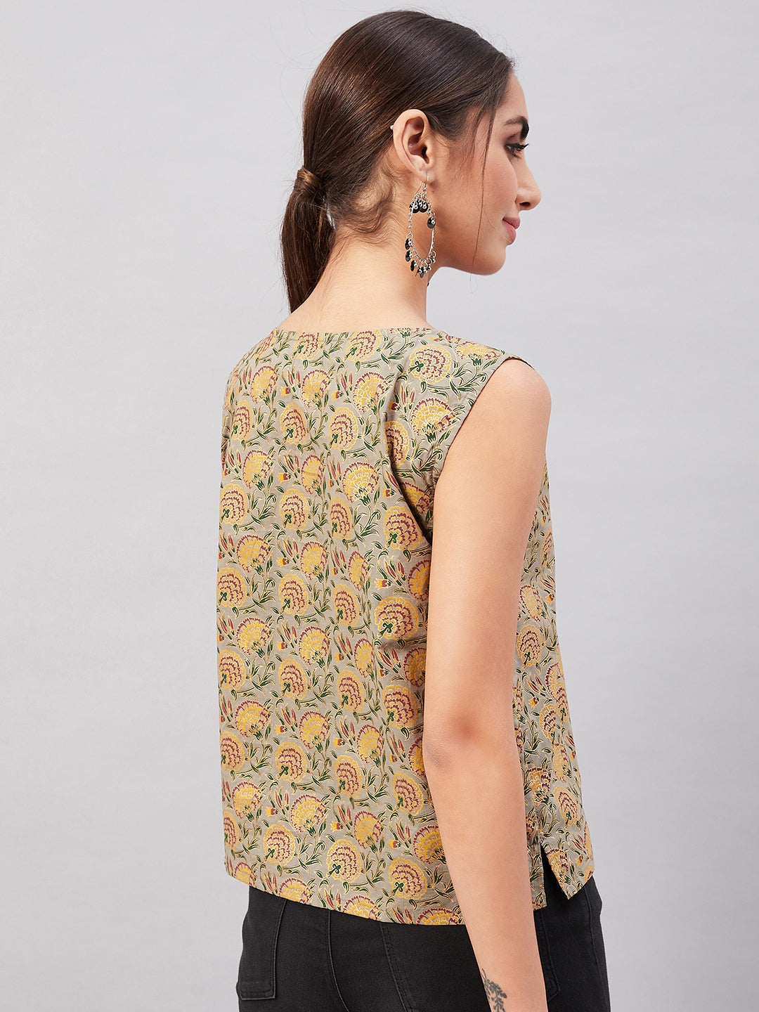 InWeave Grey Gold Floral W/U Top - Swadesiicart