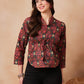 InWeave Coral Red Abstract Printed Shawl Neck Top - Swadesiicart