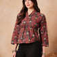 InWeave Coral Red Abstract Printed Shawl Neck Top - Swadesiicart