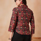 InWeave Coral Red Abstract Printed Shawl Neck Top - Swadesiicart