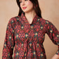InWeave Coral Red Abstract Printed Shawl Neck Top - Swadesiicart