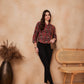 InWeave Coral Red Abstract Printed Shawl Neck Top - Swadesiicart