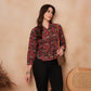 InWeave Coral Red Abstract Printed Shawl Neck Top - Swadesiicart