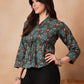 InWeave Aqua Pearl Shawl Neck Top - Swadesiicart