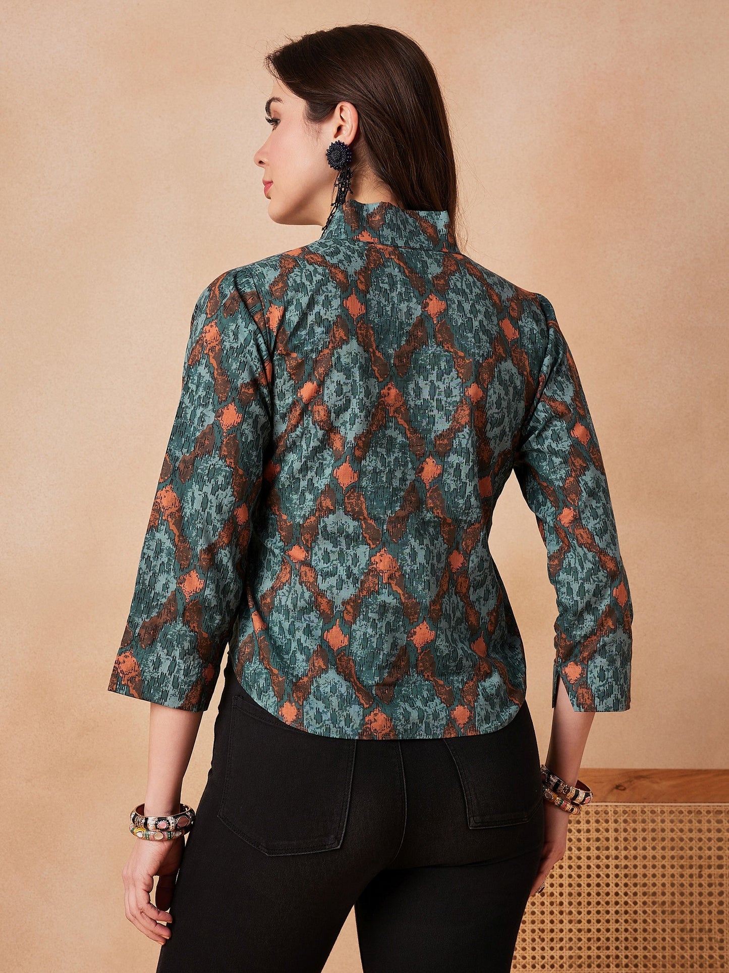 InWeave Aqua Pearl Shawl Neck Top - Swadesiicart
