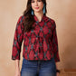 InWeave Red Abstract Printed Shawl Neck Top - Swadesiicart