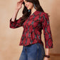 InWeave Red Abstract Printed Shawl Neck Top - Swadesiicart