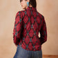 InWeave Red Abstract Printed Shawl Neck Top - Swadesiicart