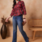 InWeave Red Abstract Printed Shawl Neck Top - Swadesiicart