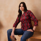 InWeave Red Abstract Printed Shawl Neck Top - Swadesiicart