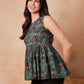 InWeave Aqua Pearl Abstract Printed Round Neck Top - Swadesiicart