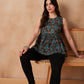 InWeave Aqua Pearl Abstract Printed Round Neck Top - Swadesiicart