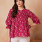 InWeave Red Kantha Floral Print Front Pintex Top - Swadesiicart
