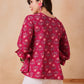 InWeave Red Kantha Floral Print Front Pintex Top - Swadesiicart