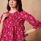 InWeave Red Kantha Floral Print Front Pintex Top - Swadesiicart