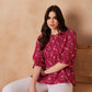 InWeave Red Kantha Floral Print Front Pintex Top - Swadesiicart