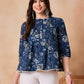 InWeave Indigo Floral Mandarin Neck Button Top - Swadesiicart