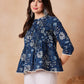 InWeave Indigo Floral Mandarin Neck Button Top - Swadesiicart